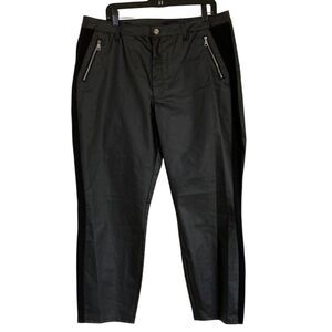 Dkny Faux Leather Pants Womens Size XL/16 Black Straight Leg Cotton‎ Panel